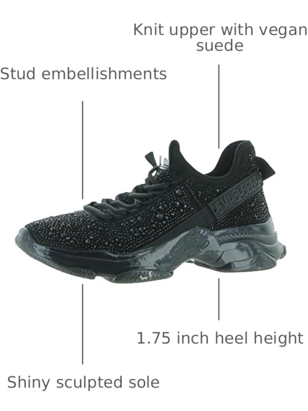 Steve Madden Women's Maxima Sneaker Black size 9 Preowned . - Picture 3 of 9